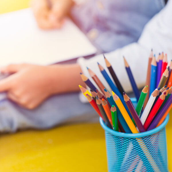 Colors pencils with Kids Drawing Arts, Creative Education and learning in School concept.